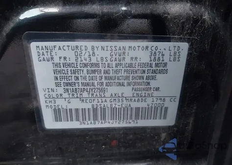 2018 Nissan Sentra S z USA, uszkodzony, nr VIN 3N1AB7AP4JY275691